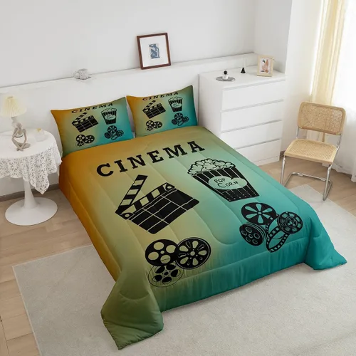 Miniatura 3 de Juego de edredón de cine tamaño individual, ropa de cama vintage de cine para niños, niñas y adultos, juego de edredón de palomitas de maíz