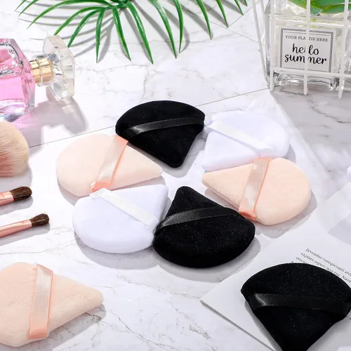 Miniatura 7 de Patelai 15 piezas de soplo de polvo triangular de algodón puro ultra suave, lavable, terciopelo facial para base cosmética, esponja herramienta