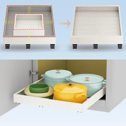 Miniatura 8 de Organizador de Gabinete Extraíble, Ancho Expandible (28 cm-41 cm), Profundidad (43 cm-61 cm) con 3 Carriles, Cajones Deslizantes, Estantes Blanco