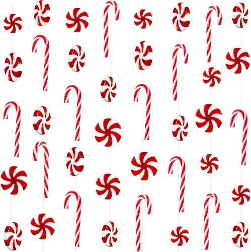 WILLBOND 48 piezas de ornamentos de bastones de caramelo de Navidad, guirnaldas de bastones de caramelo de plástico para colgar en el árbol de