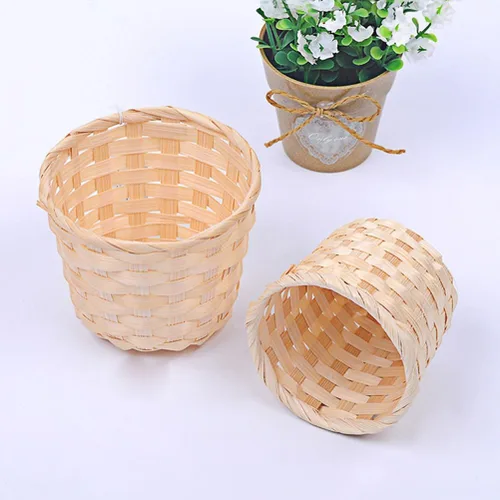 Miniatura 5 de Happyyami Juego de 5 cestas tejidas de bambú hechas a mano, mini cestas de almacenamiento para aperitivos de frutas, artículos diversos