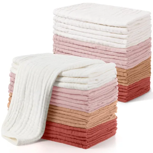 Miniatura 10 de Buryeah Gasas de muselina, 20 piezas, grandes de 20 x 10 pulgadas, 100% algodón, 6 capas ultraabsorbentes y suaves, toallitas de mano para babeo