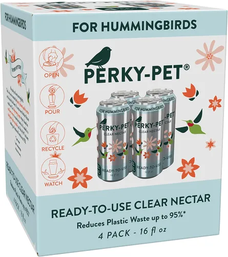 Perky-Pet 522 Néctar de colibrí transparente listo para usar en lata de aluminio reciclable – 4 latas, 16 onzas cada una – 64 onzas líquidas