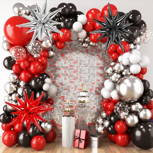 Miniatura 10 de RUBFAC 140 piezas Globos negros y dorados, globos de látex con confeti de estrella en negro y oro metálico de 5, 10, 12, 18 pulgadas para 2026, Año