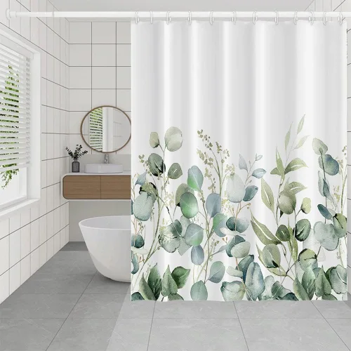 Miniatura 26 de Cortinas de ducha botánicas verdes de 36 x 72 pulgadas, hojas de eucalipto naturales de primavera para minimalismo moderno, decoración de baño, tela