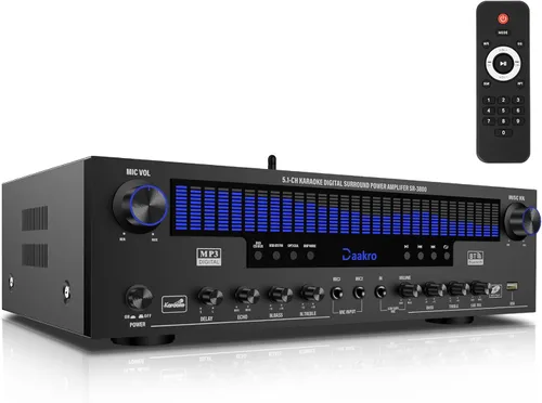 Daakro Receptores estéreo amplificador de audio para el hogar con pantalla DSP, 300 W de potencia nominal 5.1 canales receptor Bluetooth,
