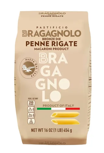 Pastificio Bragagnolo, Penne Rigate 849 Dibujado en bronce, 100% pasta italiana, hecha con harina de sémola de trigo duro, sin OMG (bolsa de 1