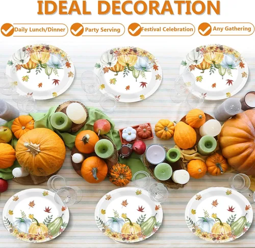 Miniatura 5 de Qyeahkj 50 platos de papel ovalados de Acción de Gracias, grandes, 11 pulgadas, desechables, hojas de otoño, decoraciones de fiesta, acuarela