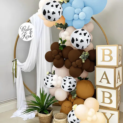 Miniatura 5 de Kit de arco de guirnalda de globos de vaca de 150 piezas, diseño de vaquera, azul, blanco, marrón, estampado de vaca, globos de animales de granja