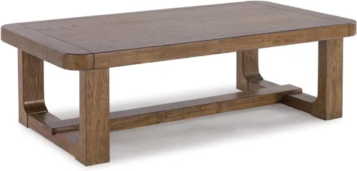 Signature Design by Ashley Cabalynn - Mesa de centro moderna con marco de madera maciza, color marrón claro