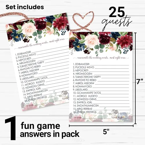 Miniatura 2 de Juegos de despedida de soltera con flores azules, 25 cartas, juego de palabras de boda, divertida actividad de adivinación para invitados, fiestas