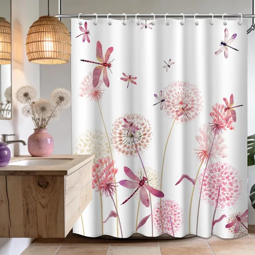 Miniatura 12 de Cortina de ducha floral para primavera y verano, flores silvestres, flores y mariposas, decoración de baño, tela impermeable con ganchos, 70