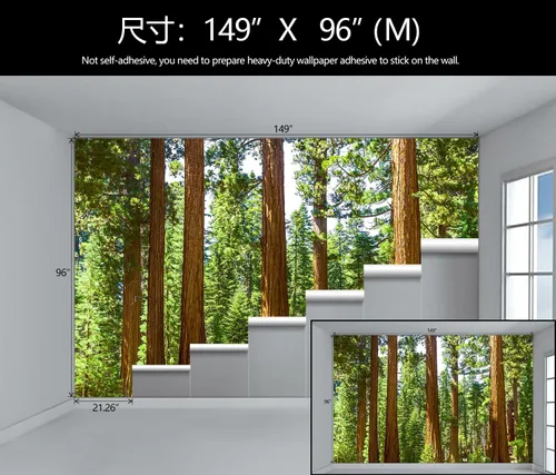 Miniatura 4 de Papel tapiz de bosque de secuoyas, papel tapiz de árbol de bosque verde para dormitorio, murales de pared grandes para sala de estar y oficina