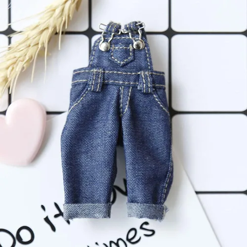 Miniatura 5 de Ropa de muñeca Bjd Ropa de moda Pantalones de mezclilla para OB11, GSC, 1/12bjd Ropa de muñeca Accesorios Pantalones+Camiseta (azul oscuro)