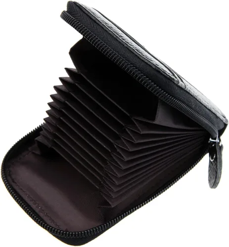 Miniatura 3 de RFID mini organizador de tarjetas de crédito, cuero auténtico, billetera compacta con visor de identificación, S, Negro