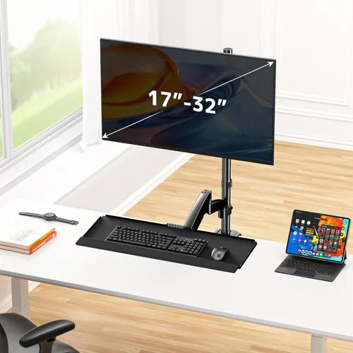 Miniatura 2 de PUTORSEN Soporte de escritorio para monitor de pie sentado para pantallas de 17 a 32 pulgadas, brazo articulado de movimiento completo ajustable
