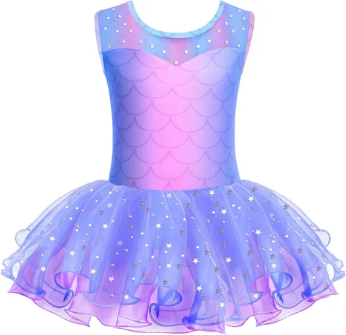 Miniatura 13 de Zaclotre Leotardo de Ballet para Niñas con Espumas Brillantes Sin Mangas de Malla, Vestido de Baile, Tutú, Traje de Bailarina para Niños
