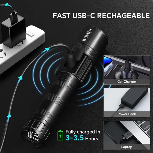 Miniatura 6 de Paquete de 3 linternas recargables de altos lúmenes, linterna súper brillante con pantalla digital LCD, linterna LED ajustable de 5 modos, linternas