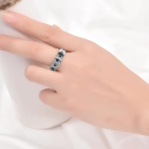 Miniatura 25 de LYTTMAB Keep Pawstive - Anillo de ansiedad para mujer, anillo giratorio con estampado de pata de perro y gato, anillo para ansiedad para mujer