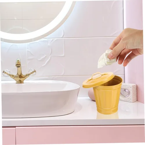 Miniatura 8 de Mini cubo de basura con tapa de hierro galvanizado, papelera de escritorio resistente para cocina y oficina