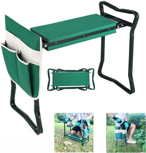 BESTHLS Rodillero y asiento de jardín, taburete plegable resistente con almohadilla gruesa, bolsa de herramientas, capacidad de 330 libras, soporte