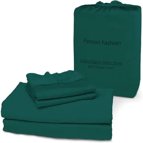 Miniatura 14 de Femini Fashion Juego de sábanas de 4 piezas 100% algodón orgánico certificado de 800 hilos y 24 pulgadas de profundidad