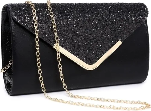 Dasein Bolsos de noche para mujer, bolsos de mano formales para bodas, fiestas, bailes, bolsos con correa para el hombro y solapa con purpurina |