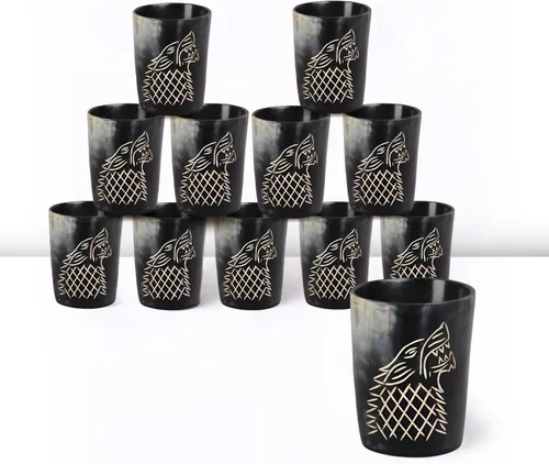 Miniatura 22 de Handicrafts Home Juego de 4 vasos de chupito hechos a mano, patrón entrecruzado de 6.5 onzas, chupitos de whisky vikingo naturales para cócteles