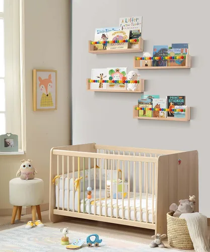 Miniatura 2 de Juego de 4 estantes flotantes para libros de guardería, estantes flotantes para pared de estantería, estantería para niños (cuentas de cinco colores)