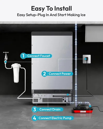 Miniatura 7 de EUHOMY Máquina de hielo para debajo del mostrador con bomba de drenaje, máquina de hielo comercial de 120 libras/24 horas, máquina de hielo de acero