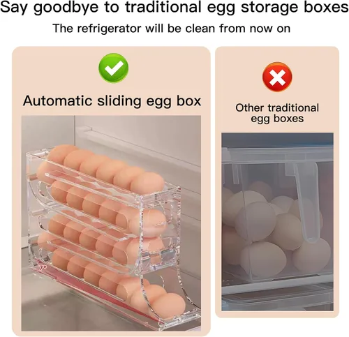 Miniatura 7 de Organizador Automático de Huevos con Ruedas para Refrigerador, Organizador de Nevera, Portahuevos Ahorrador de Espacio para Nevera, Capacidad