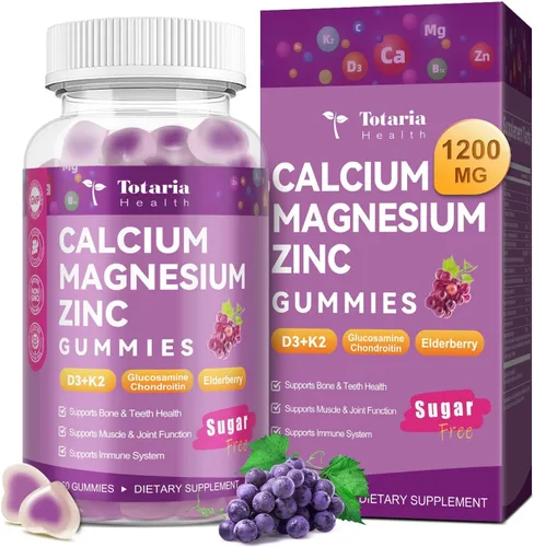 Totaria Gomitas de calcio y magnesio y zinc sin azúcar para mujeres y hombres, 19 en 1 de máxima absorción de calcio 1200 mg suplementos con