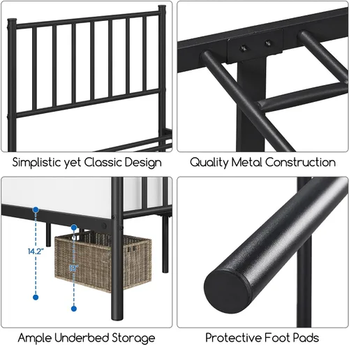 Miniatura 5 de Topeakmart Base de cama individual de metal negro con cabecero y estribo, base de cama de plataforma individual, resistente, no necesita somier