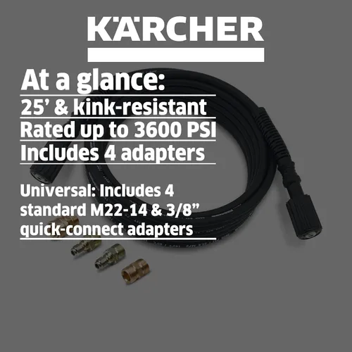 Miniatura 2 de Kärcher Manguera de extensión de alta presión de 25 pies para lavadoras a presión de hasta 3600 PSI - con adaptadores incluidos - Conexión rápida
