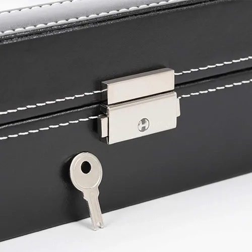 Miniatura 3 de LIANTRAL Caja de reloj para hombre regalo de San Valentín para él 12 ranuras de cuero organizador de reloj parte superior de cristal negro