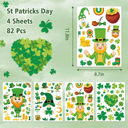 Miniatura 4 de AOWDIAO Calcomanías reutilizables de doble cara para ventana, duendes, tréboles, gnomos, monedas, decoración irlandesa festiva para ventanas