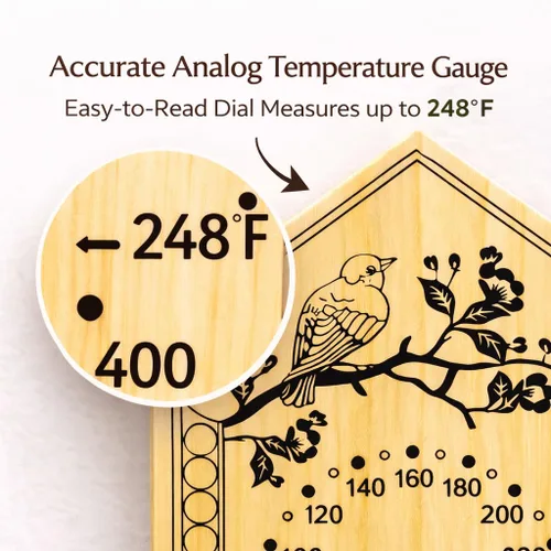 Miniatura 3 de Bjerg Instruments Termómetro de sauna, medidor de temperatura analógico de madera de pino, esfera de 3 pulgadas resistente a la humedad, lee hasta