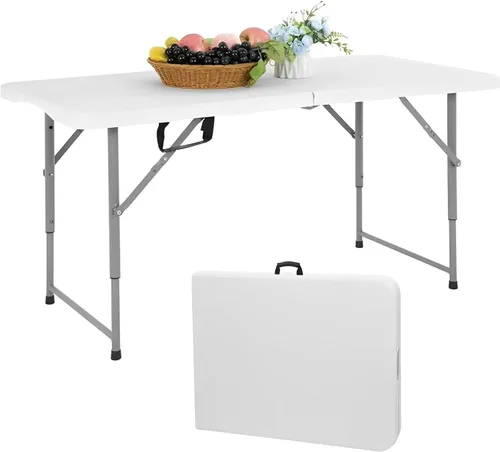 Miniatura 11 de Fenbeli Mesa plegable portátil de 4 pies para uso en interiores y exteriores, plástico HDPE resistente, picnic, camping, barbacoa, comedor, mesa
