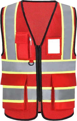 Miniatura 10 de A-SAFETY Chaleco de malla de alta visibilidad, chaleco ligero reflectante de construcción con bolsillos, chaleco de seguridad para hombres y mujeres