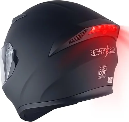 1Storm Casco de motocicleta para bicicleta de calle con doble visera/visera solar, casco completo con luz trasera LED: Negro mate Z LED negro mate