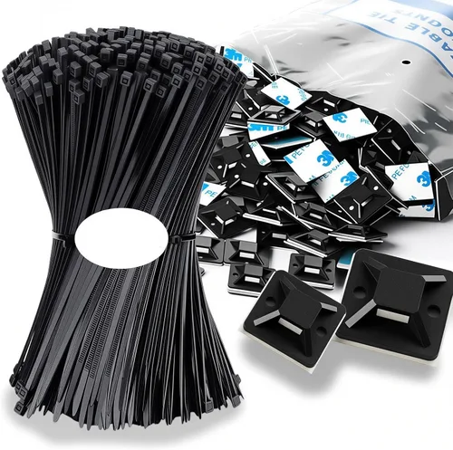Miniatura 10 de Juego de 100 soportes autoadhesivos para cables para gestión de cables con almohadillas de palo, clips de anclaje, soportes cuadrados (negro)