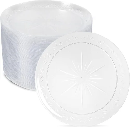 Miniatura 16 de Ilyapa Paquete de 100 platos de postre desechables de 10 pulgadas, juegos de fiesta de plástico transparente para 100 invitados, platos
