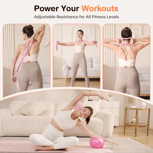 Miniatura 5 de Pilates Kit 13Pcs Home Pilates Essentials Workout Kit with 13" Ring, 10" Ball and Resistance Bands for Women at Home Pilates Equipment Set for Rosa