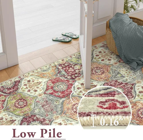 Miniatura 5 de Lahome Alfombra Marroquí de Enrejado Lavable Naranja, Alfombras de 2' x 3' para Entrada de Cocina y Baño, Alfombra Antideslizante Ultradelgada