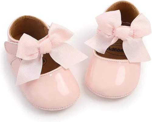 Miniatura 6 de QWZban Zapatos planos Mary Jane con Bownot antideslizante suela suave de piel sintética para recién nacidos, bebés, primeros caminantes