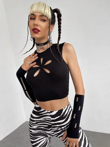 Miniatura 4 de Verdusa Camiseta corta sin mangas con cuello redondo y recortada para mujer
