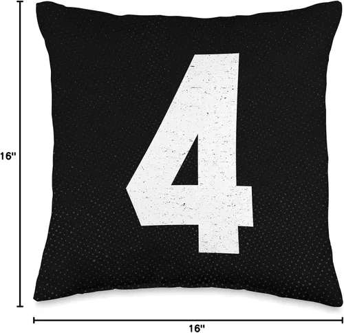 Miniatura 4 de Jersey Uniform Number 4 Number #4 - Almohada deportiva de estilo atlético, 16 x 16 pulgadas, multicolor