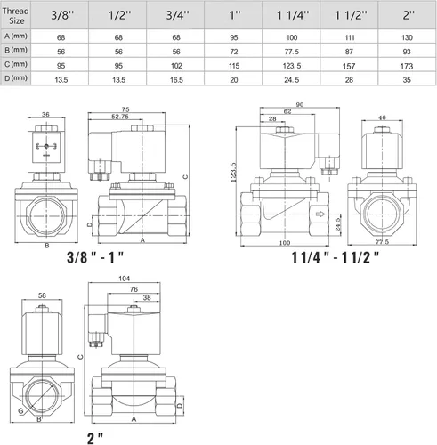 Miniatura 5 de U.S. Solid Válvula solenoide de latón de 1/2" - 12V DC, normalmente cerrada, válvula eléctrica de 10 bar para agua, aire, diésel