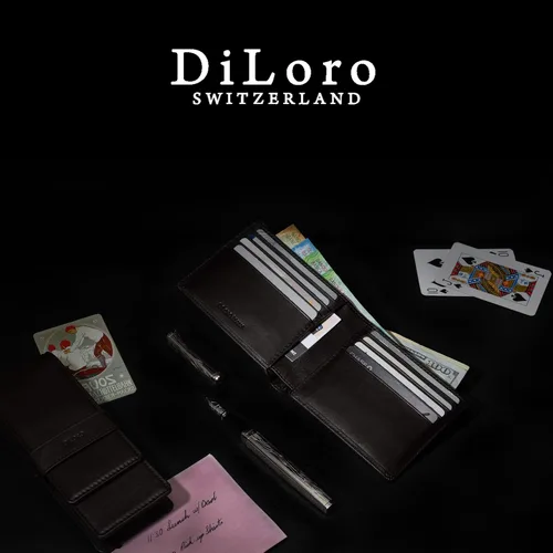 Miniatura 8 de DiLoro Billetera de cuero delgada para hombre con bolsillo y tecnología de bloqueo RFID marrón oscuro Nappa Cartera RFID