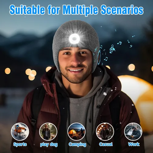 Miniatura 54 de Gorro Bluetooth con auriculares ligeros e inalámbricos, micrófono integrado y altavoces estéreo mejorados con música